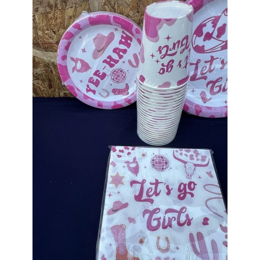 Western Cowgirl Let's Go Girls‎ Party Cup, Plates , Napkin 96
